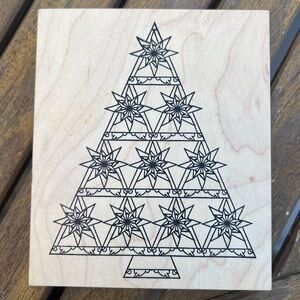 Outlines Rubber Stamp Christmas Tree Wood Mounted Rubber Stamp
